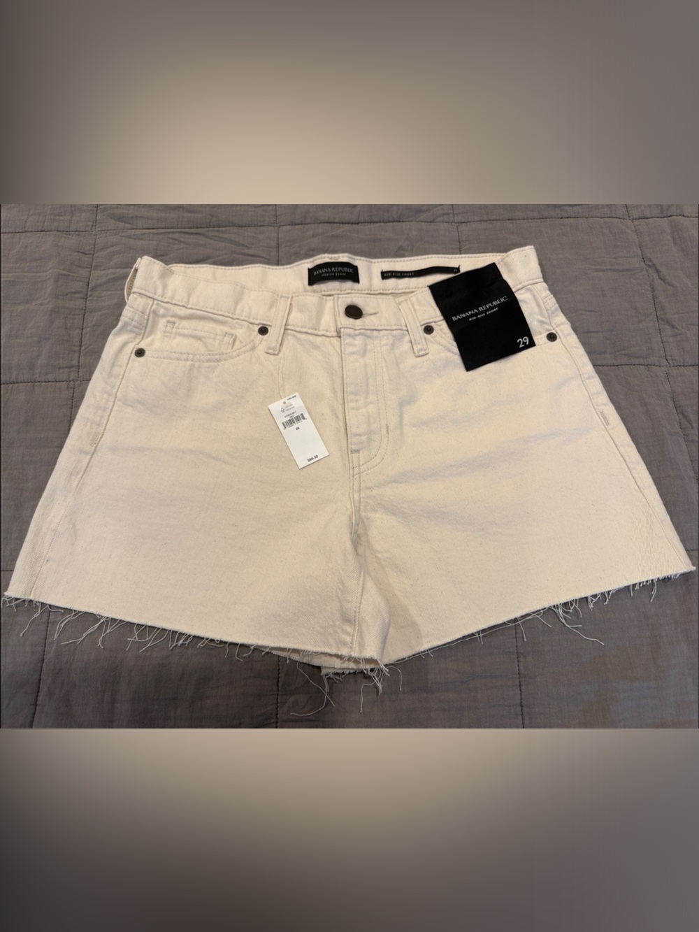 Banana Republic Cream Raw-Hem High-Rise Denim Shorts